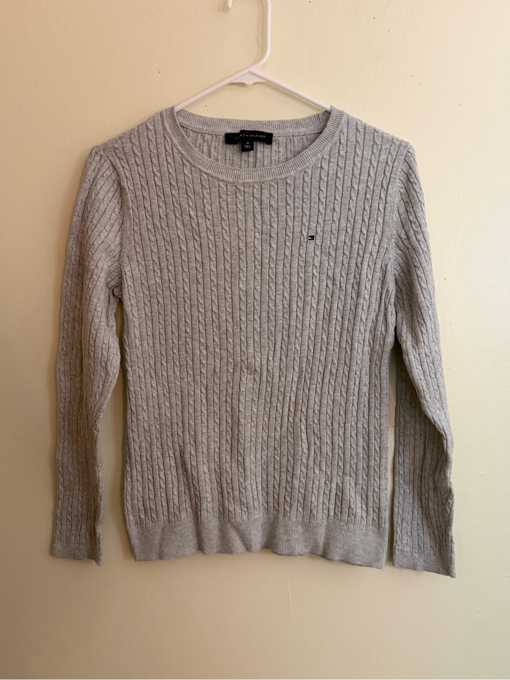 Tommy Hilfiger Light Gray Cable Knit Crewneck Sweater